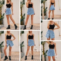 summer women 2021 sexy high waisted blue button shorts summer streetwear solid color flap pocket belt loop culottes adult shorts