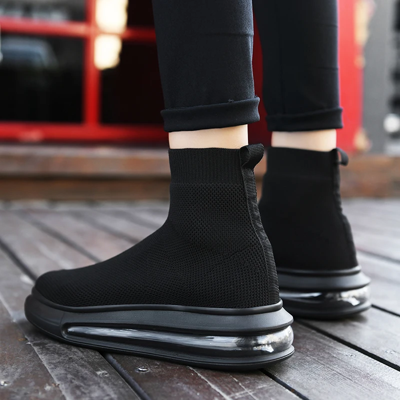 Женские кроссовки носки на плоской платформе сетчатые дышащие с воздушной