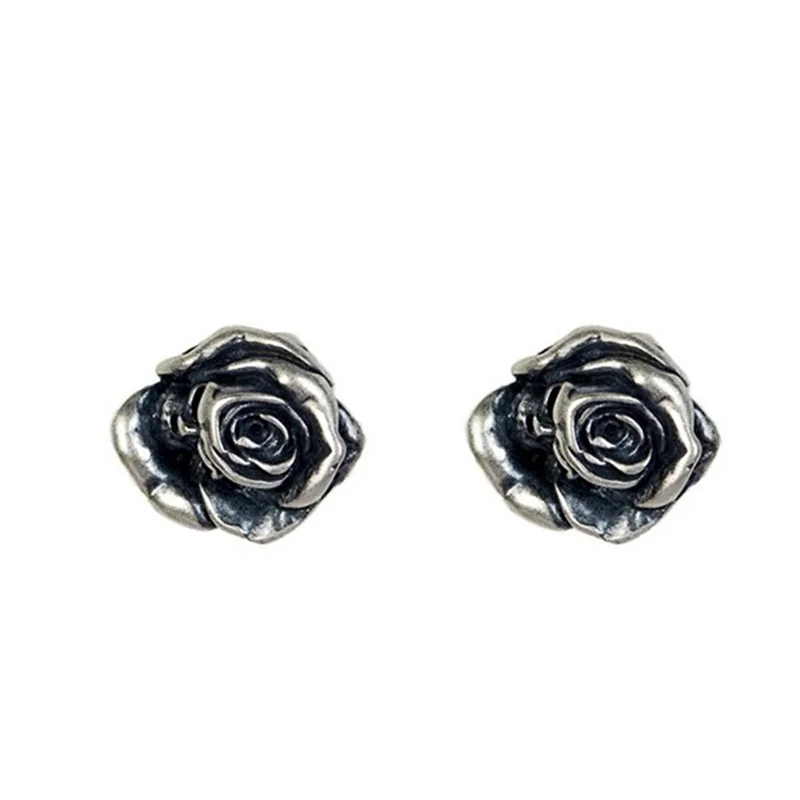 

New Silver Rose Earrings Retro Gothic Blooming Flower Eyes Couple Personality Earrings Anniversary Christmas Lover Gift
