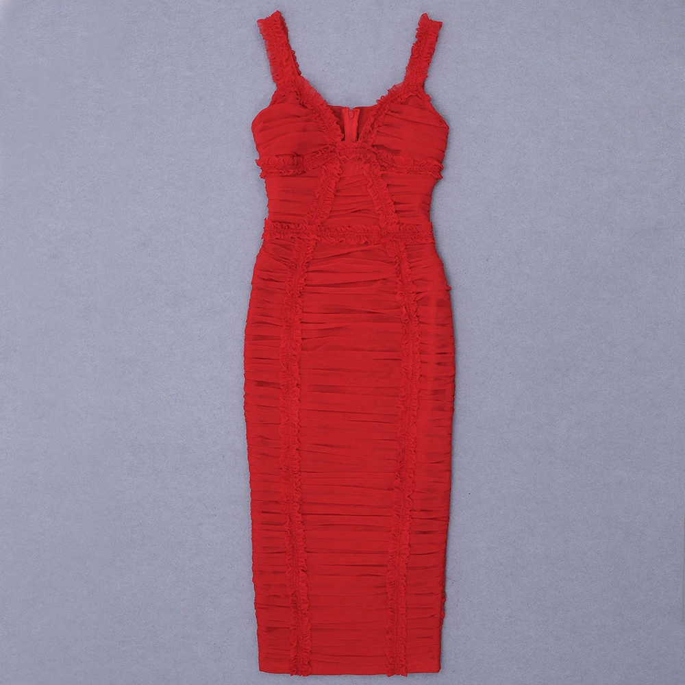 

2020 Winter Sexy Women V Neck Mesh Ruched Red Women Bandage Dress Fashion Ladies Elegant Party Dress Vestidos De Festa Club Robe