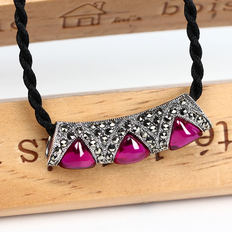 

Genuine 925 Sterling Silver Pendant Geometry Retro Ruby Statement Pendant Necklace for Women Engagement Party Fashion Jewelry