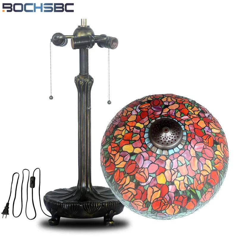 Настольная лампа в стиле Тиффани BOCHSBC роза тюльпан стрекоза Глициния витражное