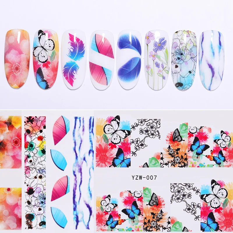 1 лист красочные наклейки для ногтей цветок Бабочка Дизайн Передача сделай сам УФ