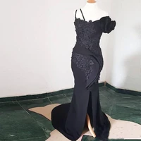 black evening dresses 2020 one shoulder mermaid prom party gowns side split robe de soiree evening gowns
