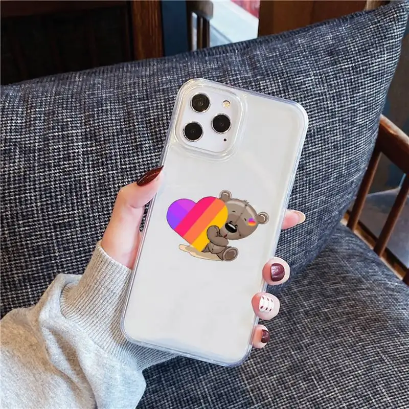 

Likee Funny cat bear love heart cute Phone Case Transparent for iPhone Samsung A S 11 12 6 7 8 9 30 Pro X Max XR Plus lite