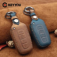 keyyou for kia k2 k5 for hyundai genesis equus elantra veloster sonata genuine leather car key case 4 buttons keychain covers