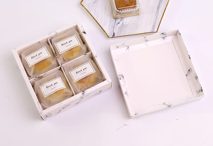 

10pcs 2/4/6 Cavity Marble Kraft Paper Package Box 80g Mooncake Gift Packing Box With Lid For Cupcake Muffin Cookie