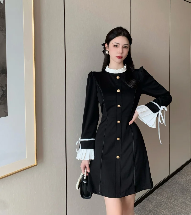 

Женское платье с завышенной талией, маленькое платье французского Ретро гонконгского стиля с элегантным дизайном, осень