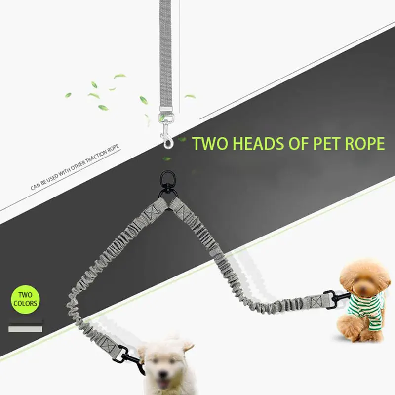 

Pet Dog Coupler Leash Double Dog Walking Lead Bungee Elastic Two Dogs Reflective Leash Splitter