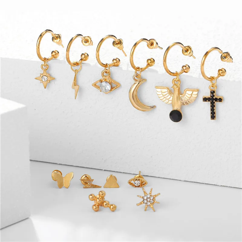 6 шт. серьги подвески в стиле панк со звездами и луной круглые геометрические