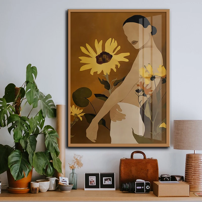 Винтажная абстрактная картина подсолнуха для девочек скандинавский холст