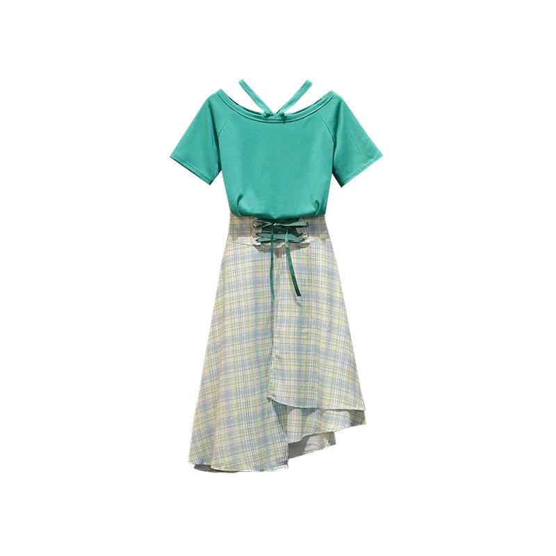 

younger sister big yards ladies summer new woman suit skirts two-piece outfit