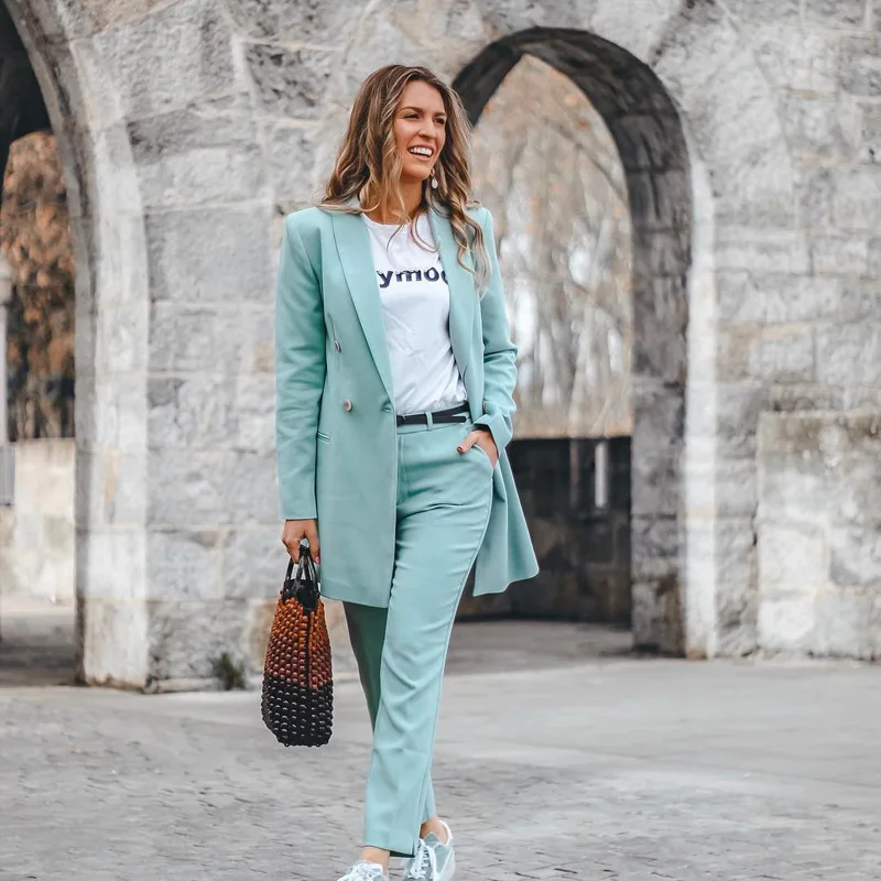 Женский пиджак с длинным рукавом элегантный однотонный костюм классическим