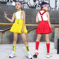 children hip hop clothing white turtleneck tank top crop suspender skirt mini for girl jazz dance costume set clothes streetwear