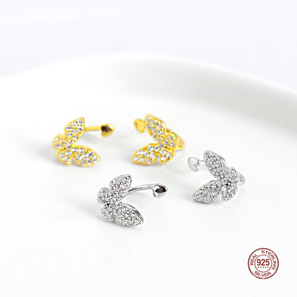 LKO настоящее серебро 925 пробы корейский стиль модные блестящие бабочки ушные