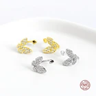 LKO настоящее серебро 925 пробы корейский стиль модные блестящие бабочки ушные манжеты для женщин ювелирные изделия хрустальные серьги для девочки подарок