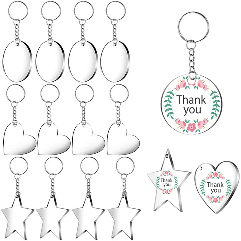 

72 Pieces Acrylic Transparent Discs,Blanks Charms and Tassel Pendants, Keyring with Chain for DIY Crafts Jewelry Making