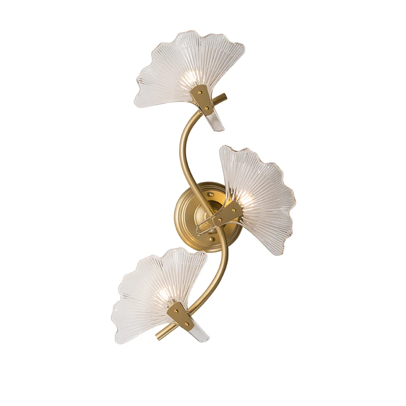 

American wall lamp creative personality art apricot leaf glass living room wall lamp postmodern designer bedroom bedside lamp