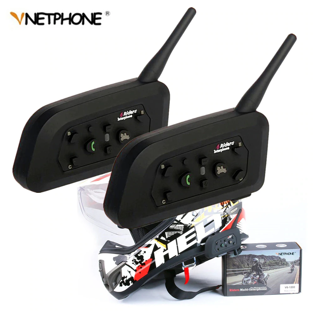 

2pcs V6 Motorcycle Bluetooth Intercom Helmet Headset Helmet Interphone For 6 Riders Intercom 1200M Wireless Radio Communicator
