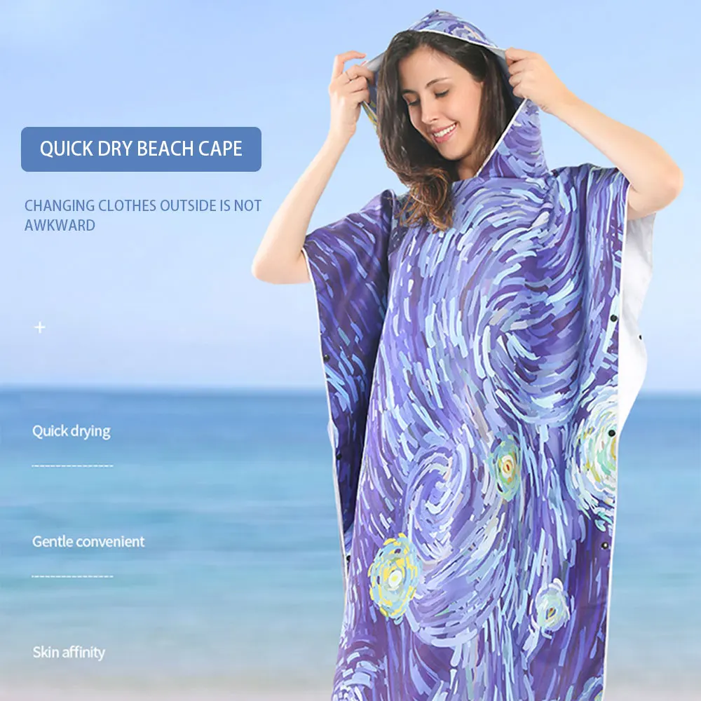 

Poncho Hooded Cloak Outdoors Home Colorful Microfibre Comfortable Changing Robe Towel Compact Fits Men Women Adults Shrink Bag