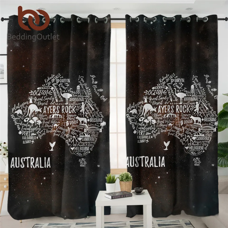 Занавески BeddingOutlet на окна с картой мира занавески надписью кенгуру в виде