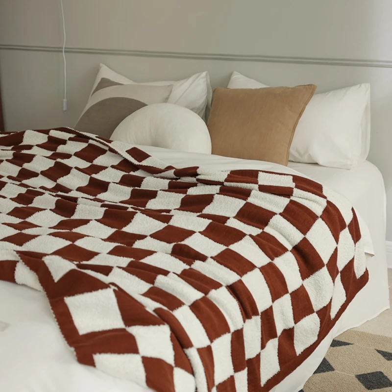 

Checkerboard Throw Blanket Soft Warm Blankets for Bed Nordic Plush Sofa Blankets Plaid Bedspread Blanket for Travel