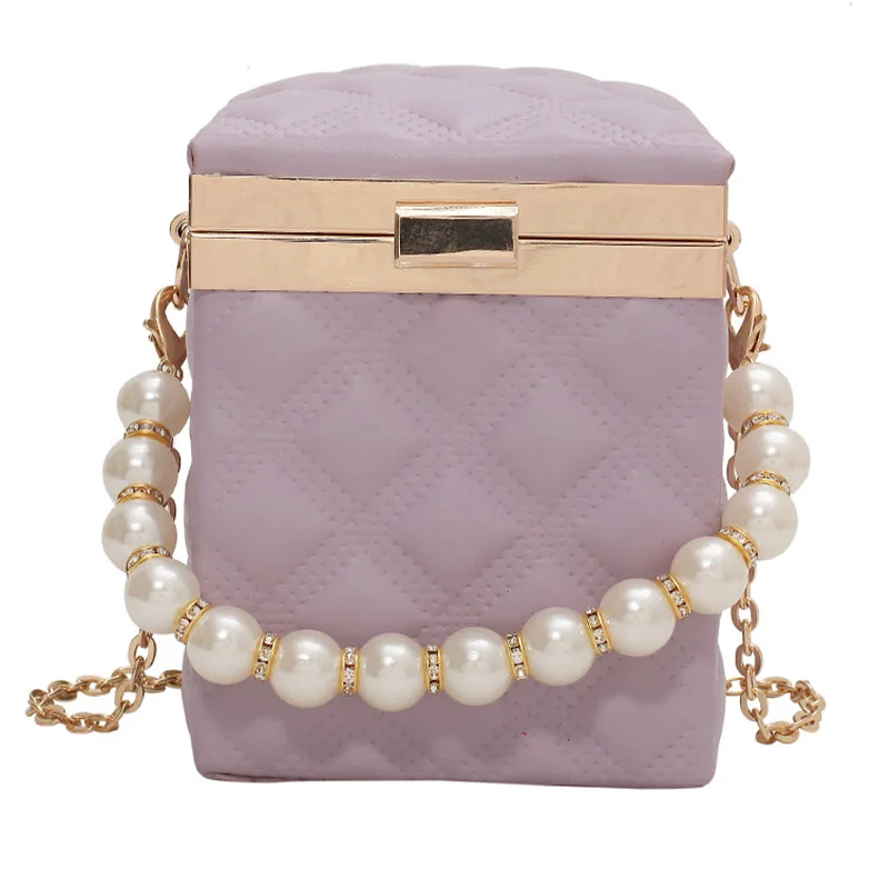 

[BXX] Simple Pearl Chain PU Leather Crossbody Bags For Women 2021 Summer Branded Shoulder Bag Trending Luxury Hand Bag HS950