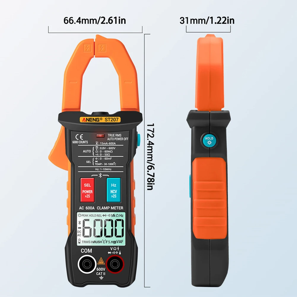 

ANENG Clamp Multimeter Digital Multimeter DC/AC Voltage Tester 6000 Count True RMS Current Hz Capacitance Ohm Meter
