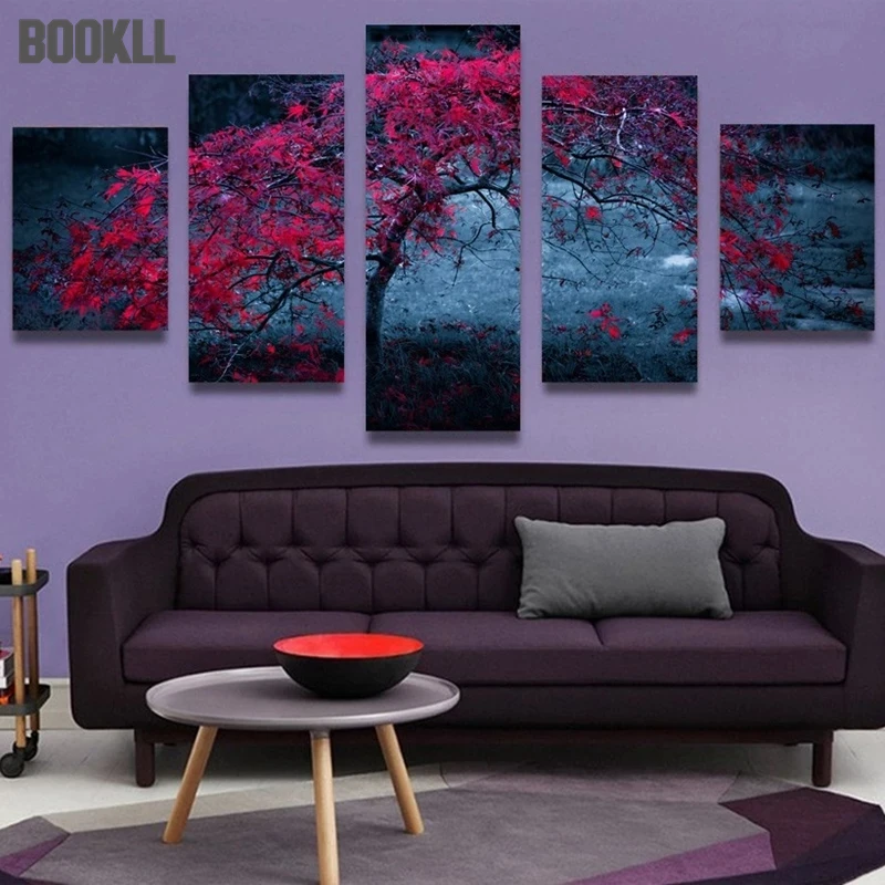 

5 Pieces Of High-Definition Printable Art Posters Of Abstract Purple Autumn Leaves, Canvas Paintings, Home Decoration Paintings