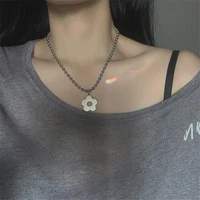 harajuku kawaii choker stainless steel flower beads necklace for women men egirl gothic colar streetwear aesthetic jewelry