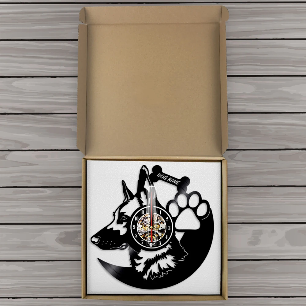 

German Shepherd Dog Wall Art Decorative Wall Clock Custom Dog Name Vinyl Record Wall Clock 3D Wall Watch Best Gift For Dog Lover