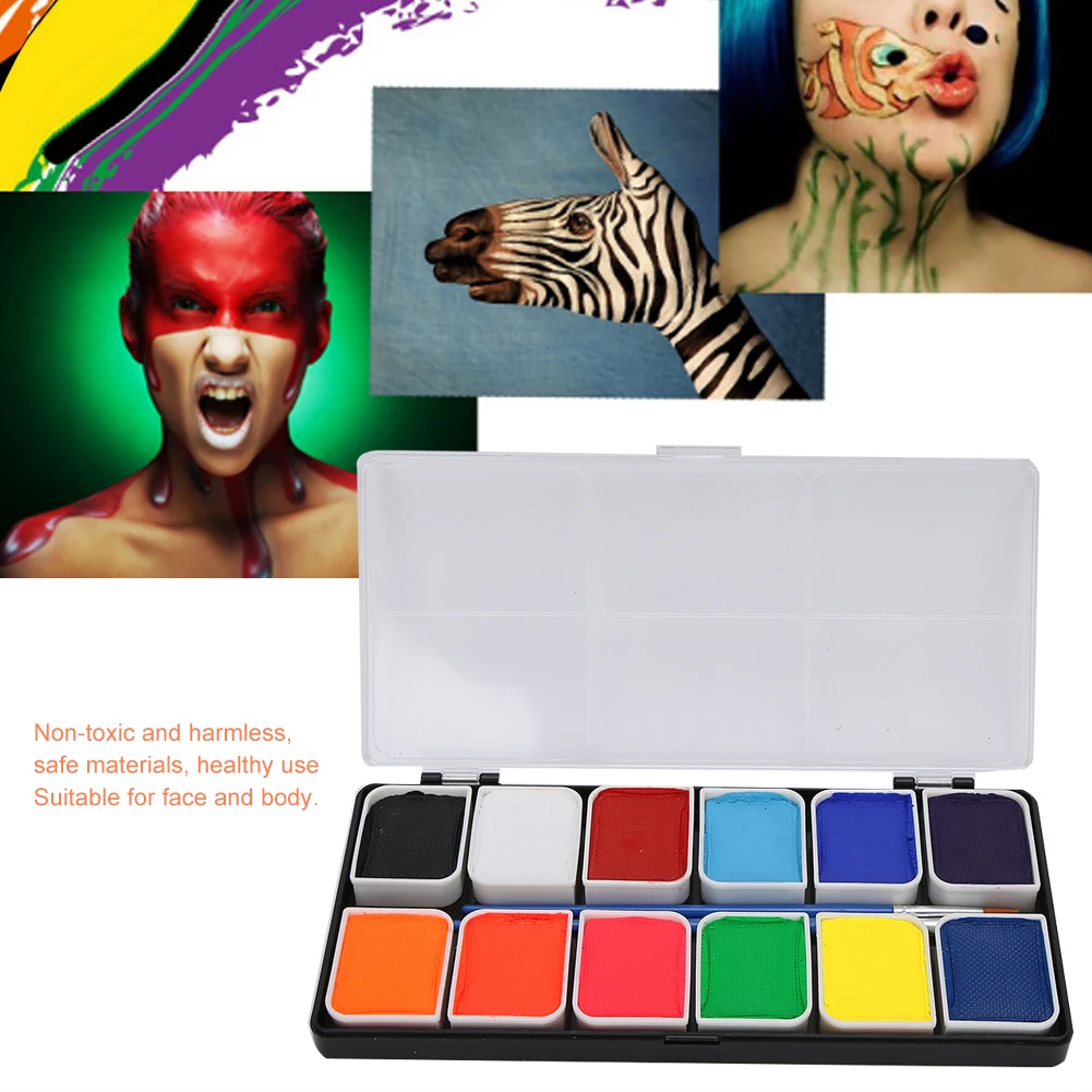 12 цветов краска для лица на водной основе Хэллоуина вечерние игры в мяч веер