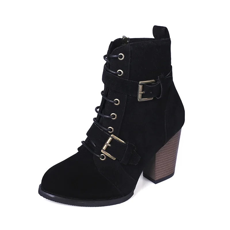 

New Arrivals 2021 Large Size 35-41 Thick High Heels Ankle Boots Woman Shoes Zip Up Hot Sale Shoes Woman Boots Female