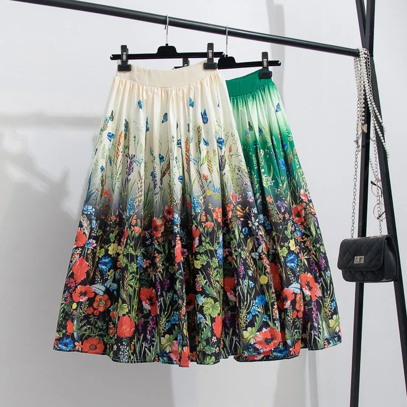 

new 2021 printed flower bust skirts tall waist runway looks restoring ancient ways women long big umbrella skirt pendulum