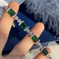 trendy 17cm 925 sterling silver geometric emerald diamond bracelets for women fine s925 jewelry emerald gemstone chain bracelet
