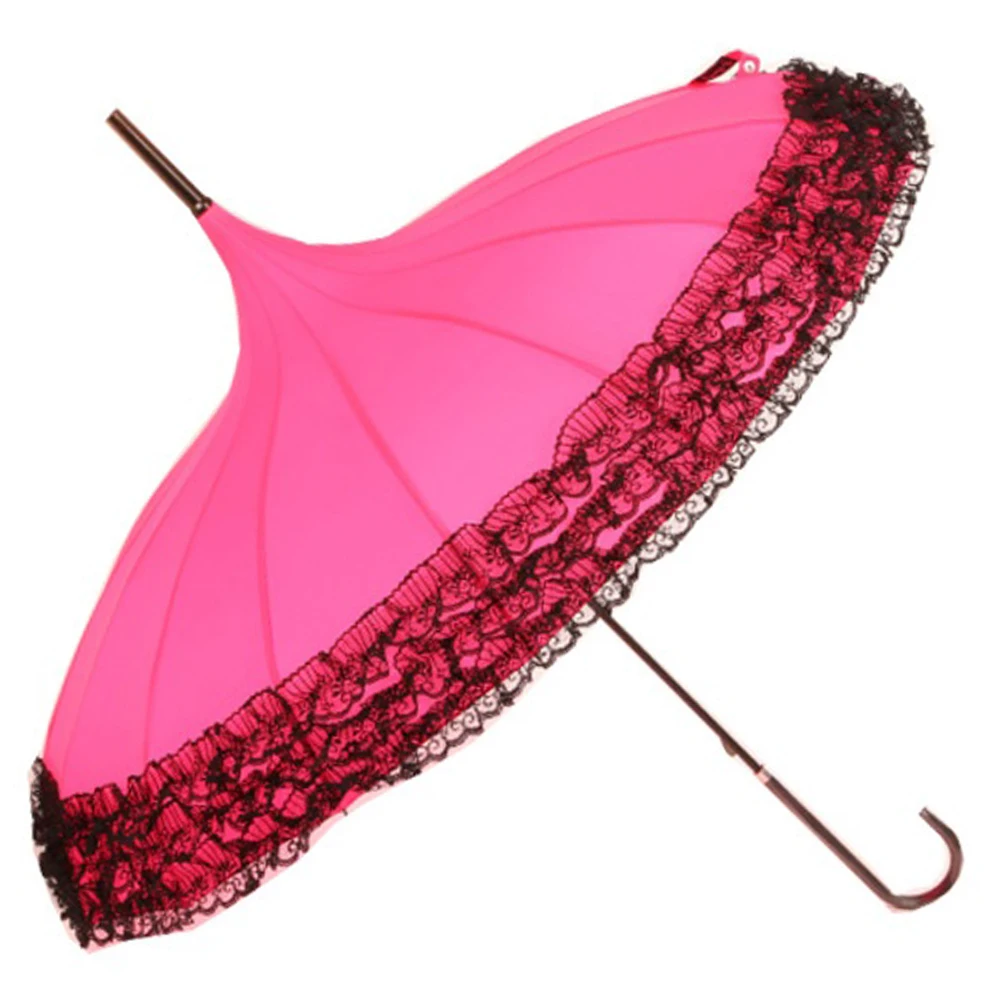 

Women Fashion 16K Pagoda Lace Up Parasol Princess Long-handle Windproof Clear Umbrella Ladies Wedding Best Gift Rain Umbrella