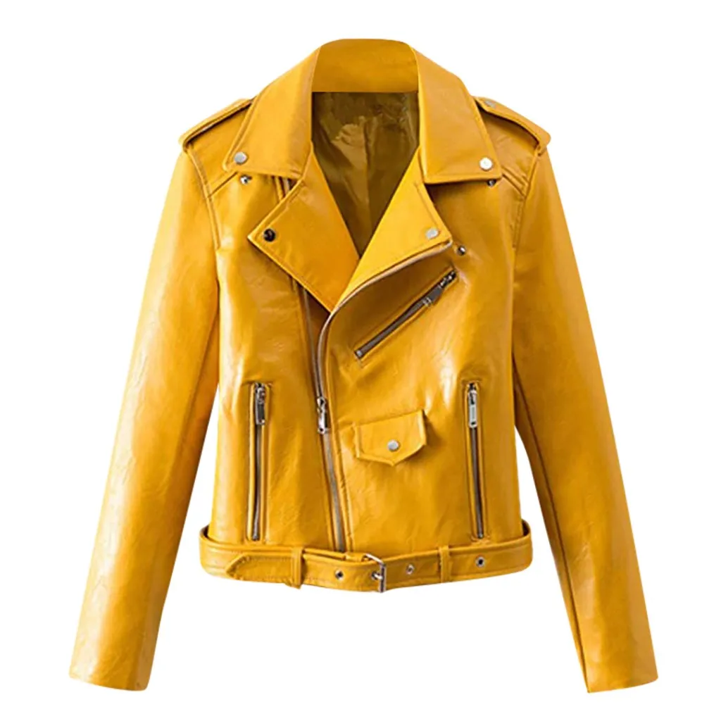 Женская Повседневная приталенная куртка из искусственной кожи на молнии Верхняя