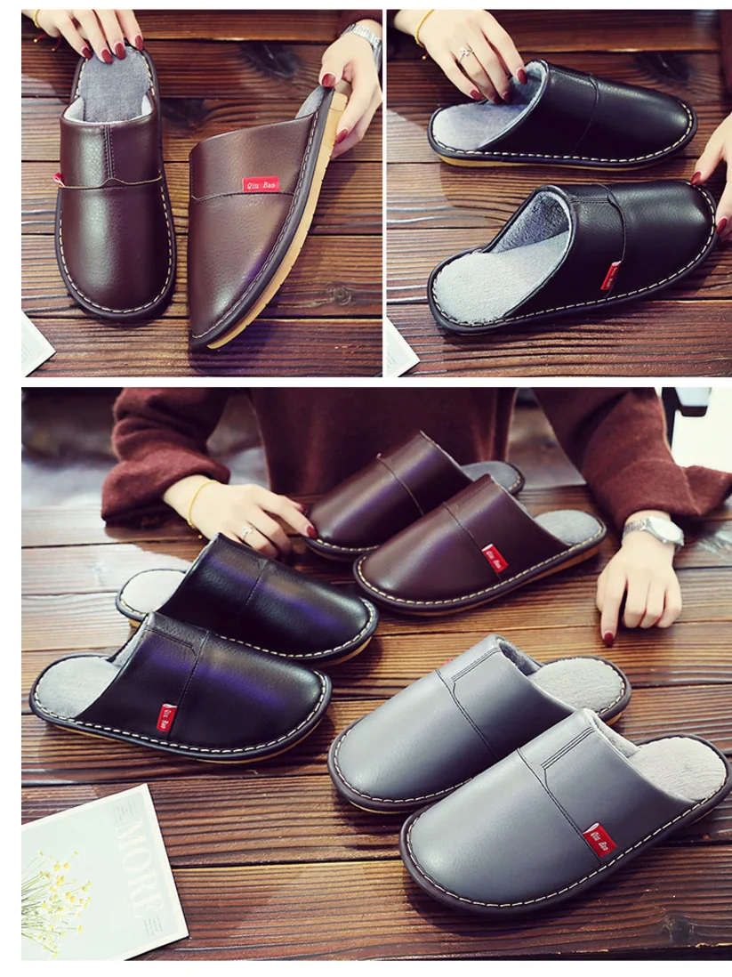 Plus size 45/46 Unisex home slippers women winter leather shoes microfiber high quelity female house slippers short plush shoes