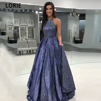 lorie halter glitter prom dresses with pockets formal evening party gowns long open back plus size shiny special occasion gown