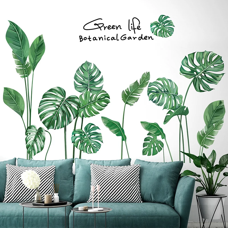 

[SHIJUEHEZI] Green Plant Leaves Wall Stickers DIY Nordic Style Leaves Wall Decals for Living Room Bedroom Home Decoration