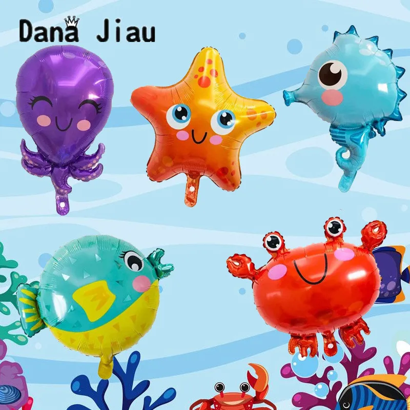 

danajiau Sea Animal Foil Balloon kids Birthday Party Decoration Shark octopus crab Puffer fish baloon starfish Theme helium ball