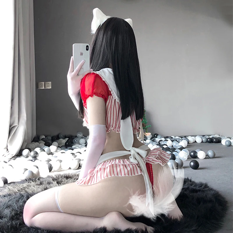

Sexy Kawaii Nurse Lady Cosplay Costumes Hollow out Outfit Erotic Lingerie White Red Maid Uniform With Apron Stethoscope 2020 New