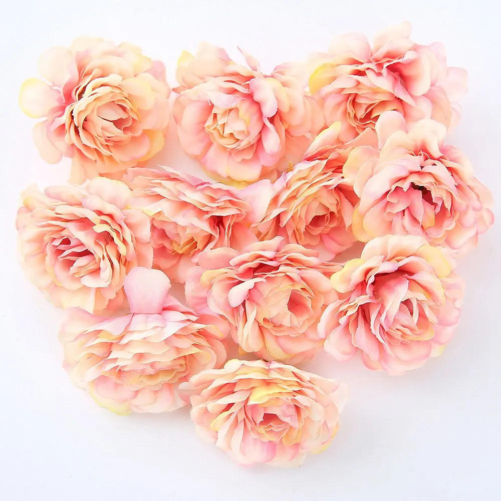 

DIY Craft Wreath Christmas Flower 10pcs/lot Artificial Flowers 5CM Silk Rose Head For Wedding Party Home Garden Decorations