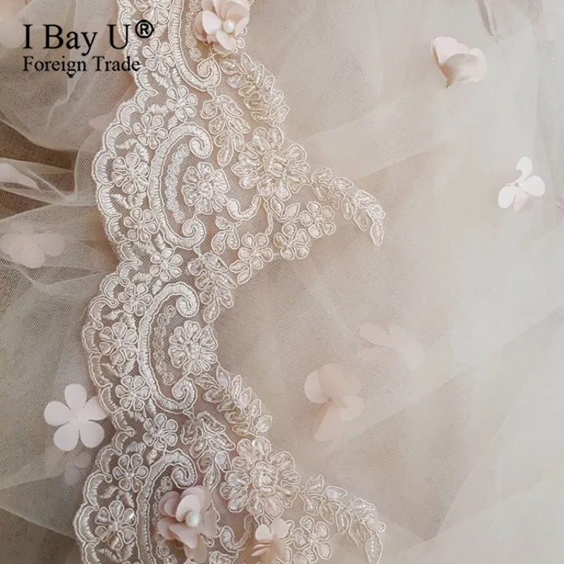 Розовая цветочная 3d-накидка для невесты длинная фата с бусинами мантилла цвета