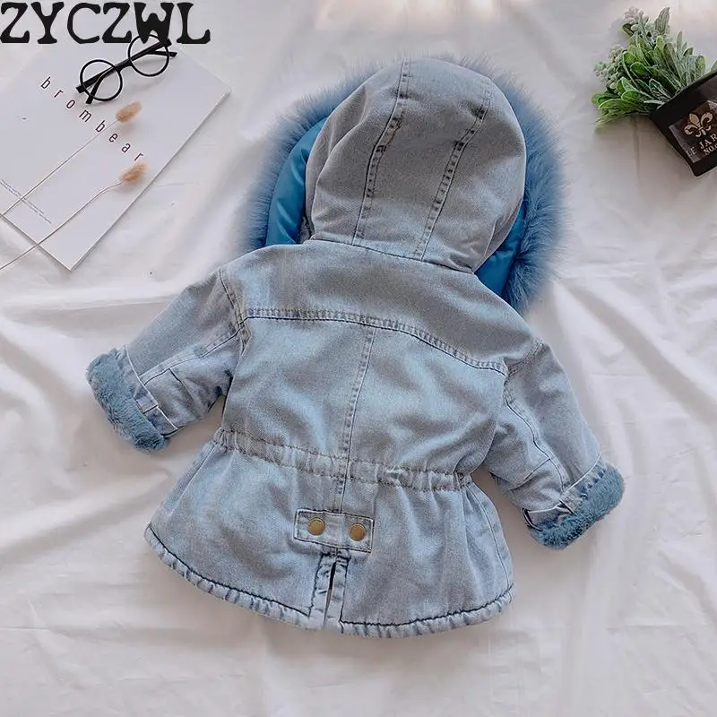 Зимняя джинсовая куртка для маленьких девочек теплая верхняя одежда из