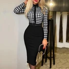 Женское облегающее платье-карандаш, элегантное облегающее платье-трапеция с длинным рукавом и высокой талией для фитнеса, Новинка осени 2022