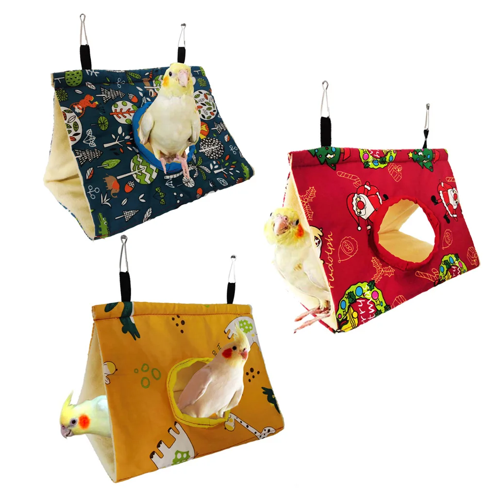 

Winter Warm Bird Nest House - Hanging Hammock Velvet Shed Hut Cage Plush Fluffy Birds Hideaway Sleeping Bed Fuzzy For Parrot