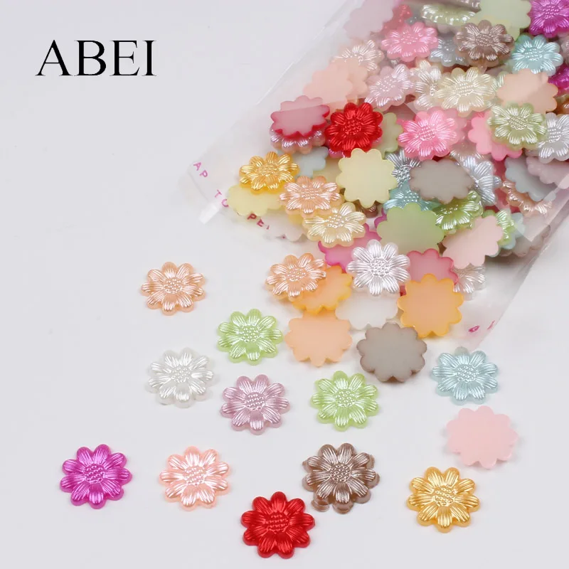 200 шт. 12 мм бусины из АБС смолы с цветами и плоской задней частью свободный Бисер