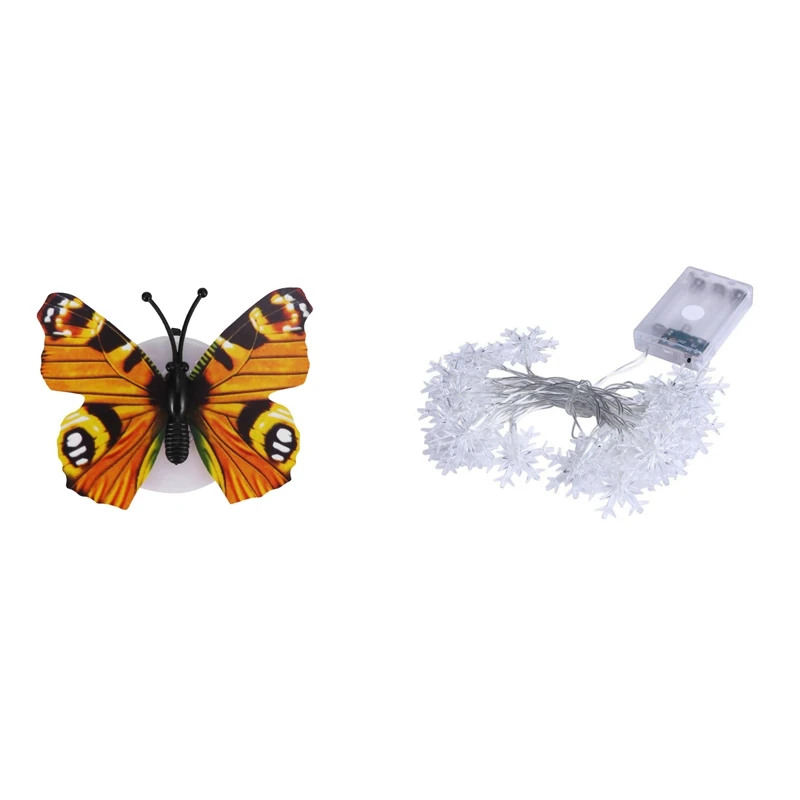 

10 Pcs Wall Stickers Butterfly LED Lights & 1X 6M 40LED Snowflake String Light Christmas Garland Fairy LED Ball Light