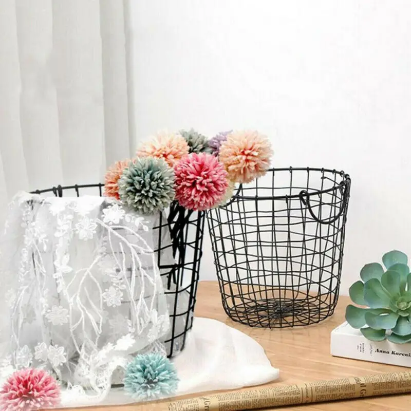 

Iron Storage Basket Metal Wire Weave Grid Storage Basket Home Bathroom Box Fruit Container Home